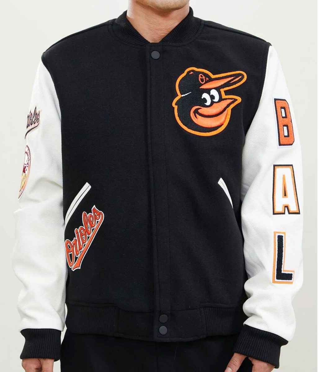 Baltimore Orioles Black and White Letterman Jacket