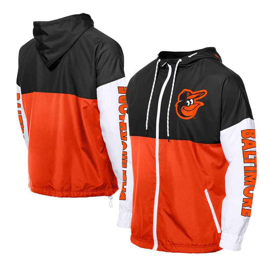 Baltimore Orioles Color Block Orange and Black Hoodie Windbreaker