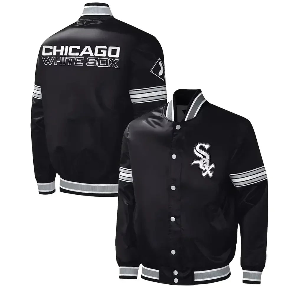 Chicago White Sox Black Satin Jacket – Front View