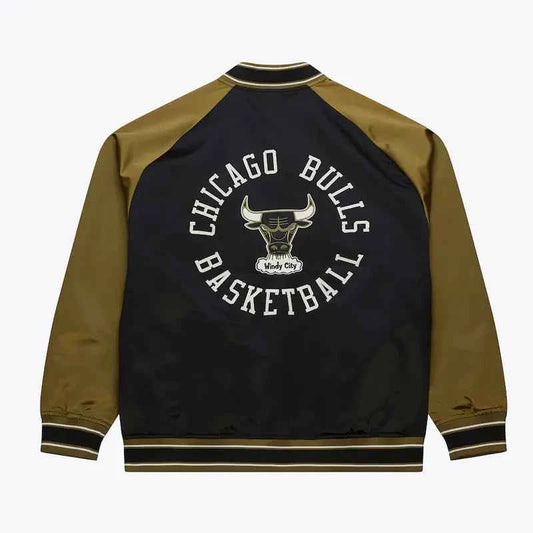 Black/Olive Chicago Bulls Double Clutch Satin Jacket