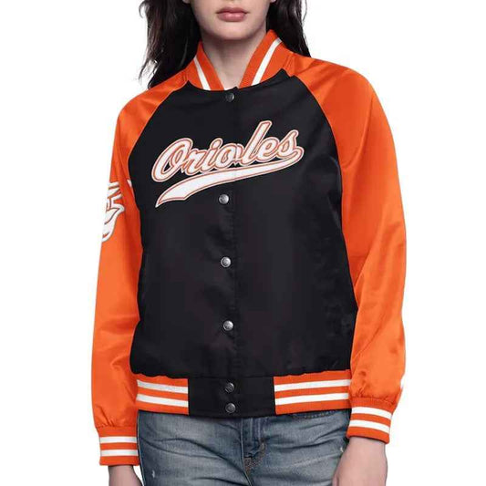 Black/Orange Baltimore Orioles Home Run Varsity Satin Jacket