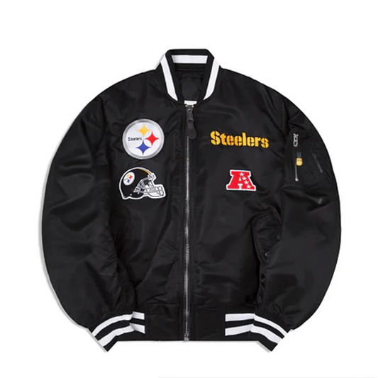 Pittsburgh Steelers Black Bomber Jacket – Front View