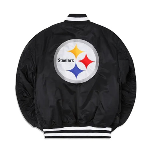 Pittsburgh Steelers Black Bomber Jacket – Back View