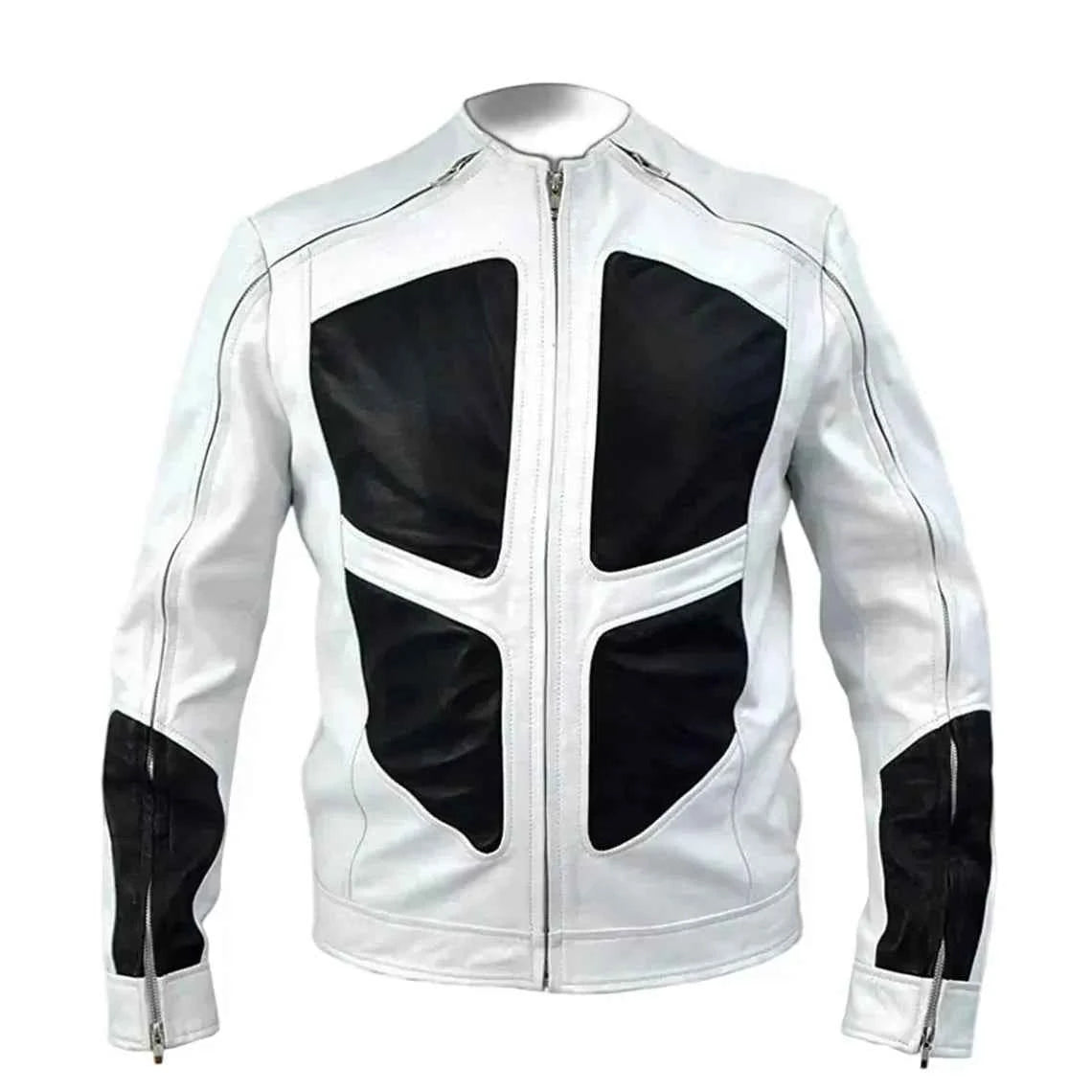Black & White Leather Biker Jacket