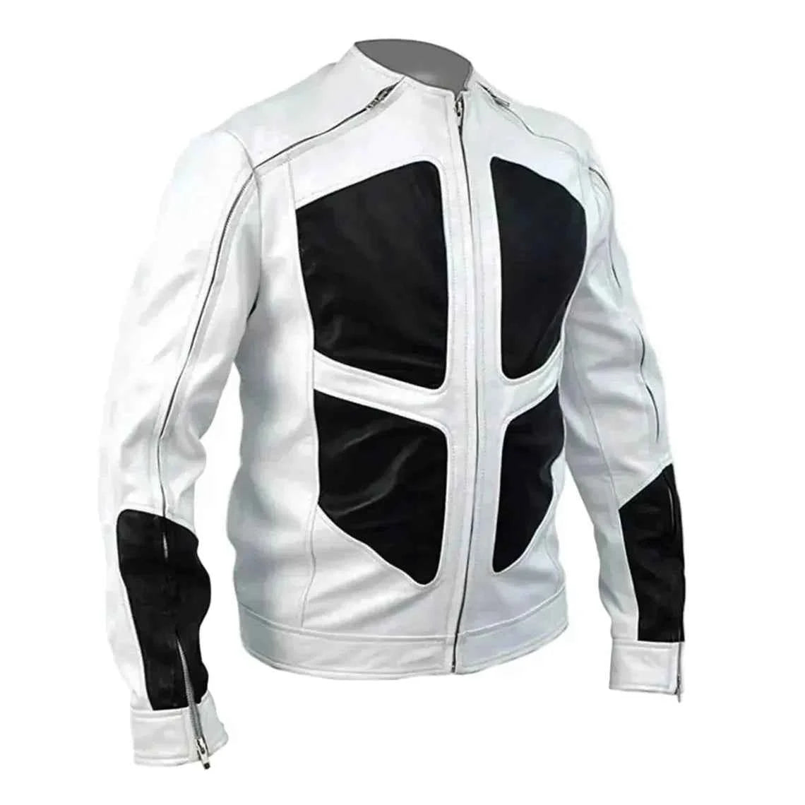 Black & White Leather Biker Jacket