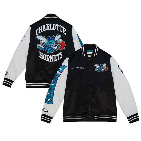 Black/White Team Origins Charlotte Hornets Satin Jacket