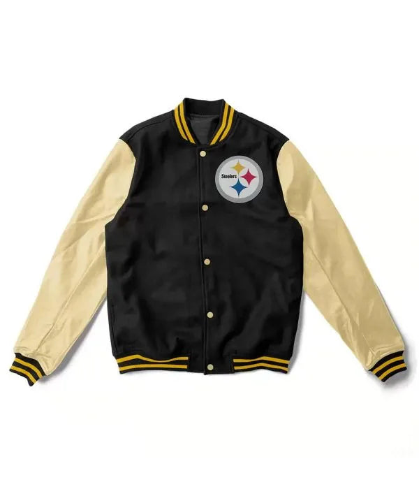 Pittsburgh Steelers Black Varsity Jacket – Front View