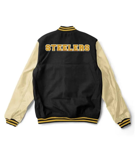 Pittsburgh Steelers Black Varsity Jacket – Back View