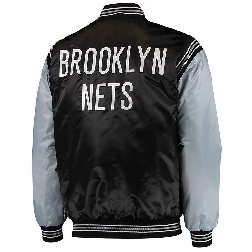Black and Gray Brooklyn Nets The Enforcer Satin Jacket