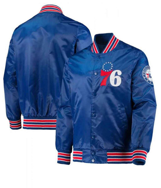 Bomber Philadelphia 76ers Satin Blue Jacket