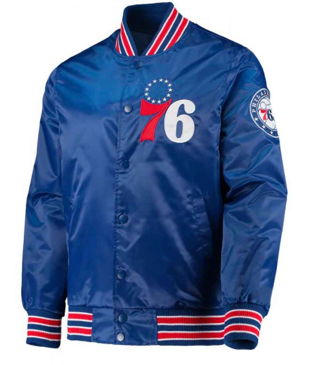 Bomber Philadelphia 76ers Satin Blue Jacket