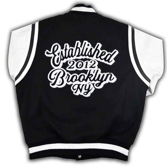 Brooklyn Nets Motto Black and White Varsity Jacket