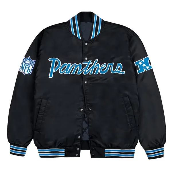 Carolina Panthers Black Bomber Jacket – Front View