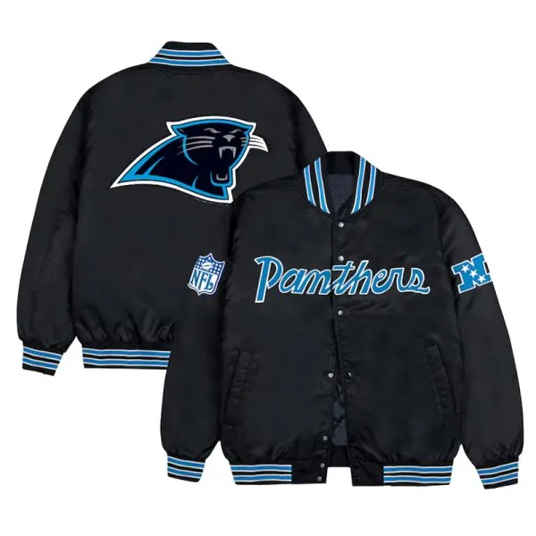 Carolina Panthers Black Bomber Jacket – Side View