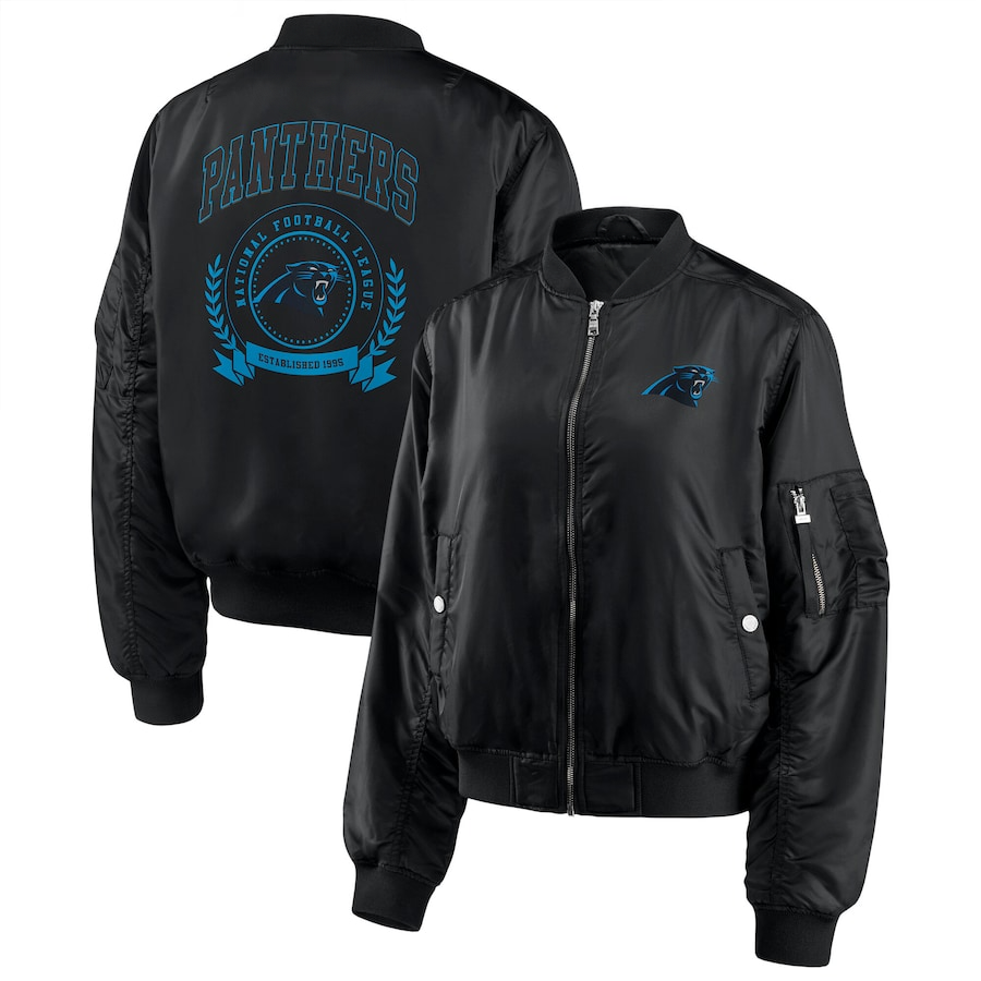 Carolina Panthers Black Bomber Jacket – Front View
