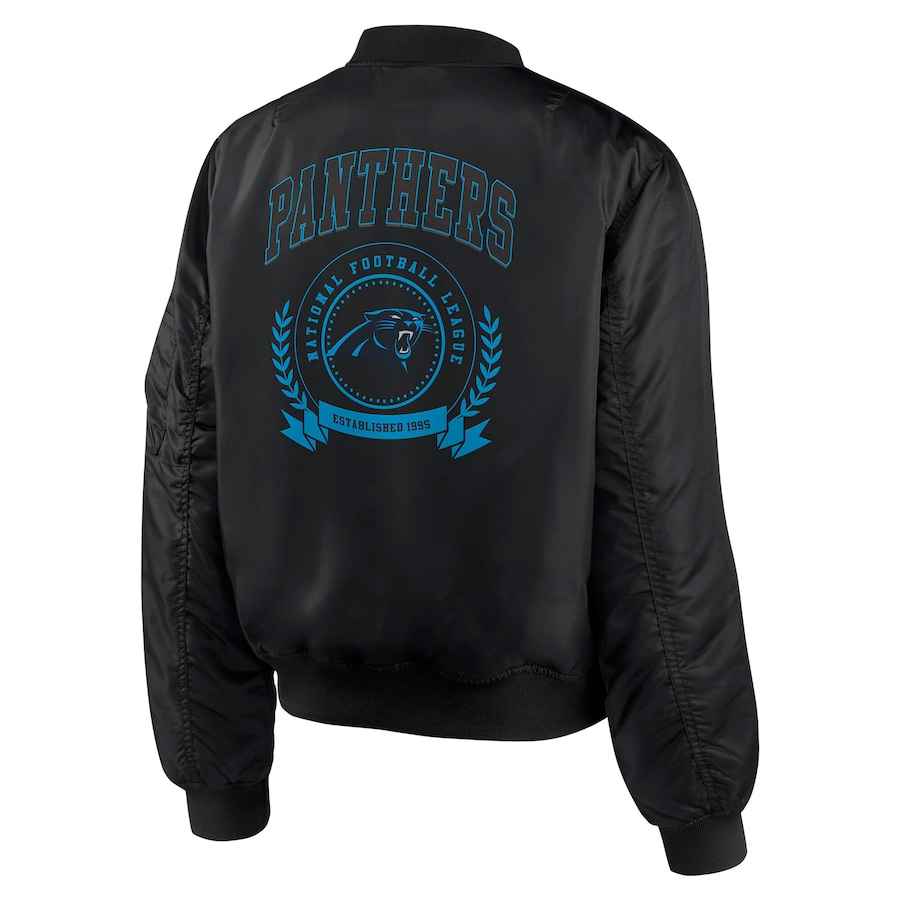 Carolina Panthers Black Bomber Jacket – Side View