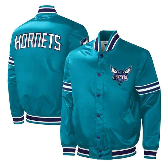 Charlotte Hornets Slider Teal Varsity Satin Jacket