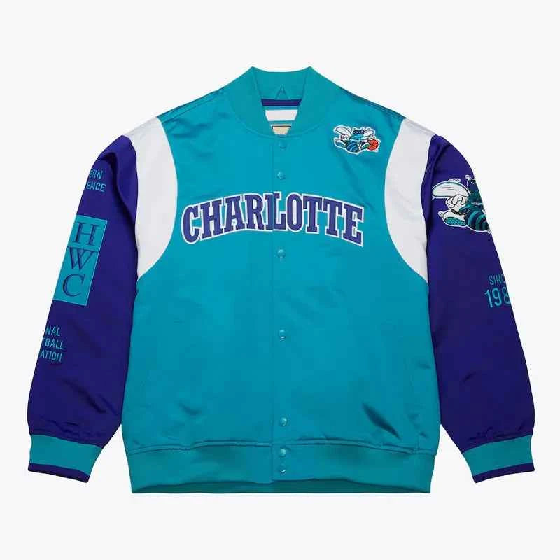 Charlotte Hornets Team Origins Teal Satin Jacket