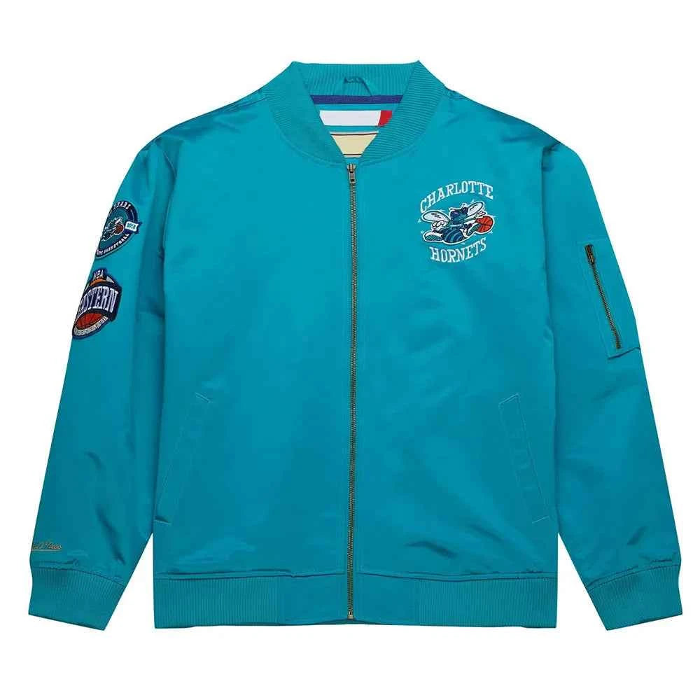Charlotte Hornets Vintage Logo Aqua Lightweight Satin Jacket