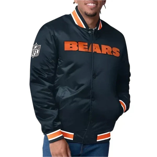 Chicago Bears Black Satin Jacket – Front View