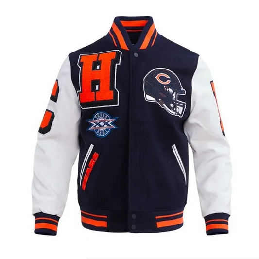 Chicago Bears Navy Blue Varsity Jacket – Front View