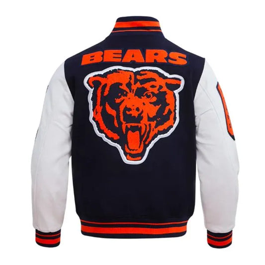 Chicago Bears Navy Blue Varsity Jacket – Back View