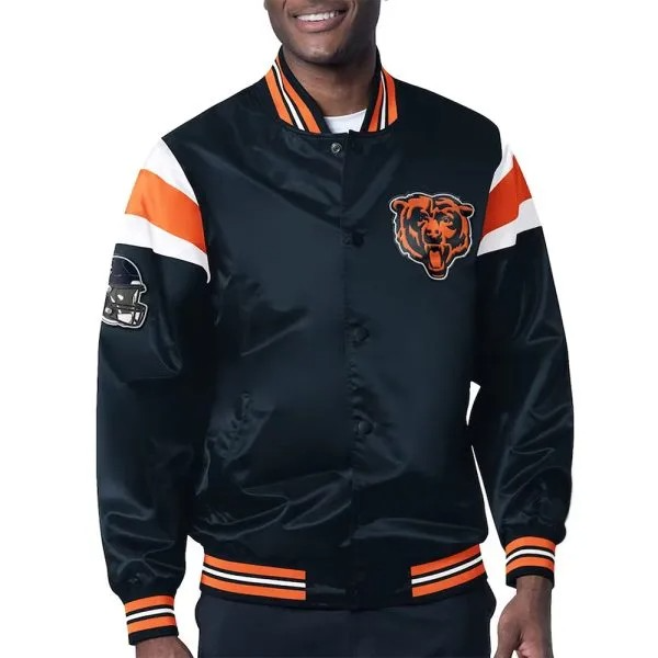 Chicago Bears Navy Blue Satin Jacket – Front View