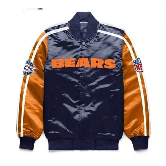 Chicago Bears Navy Blue Satin Jacket – Front View