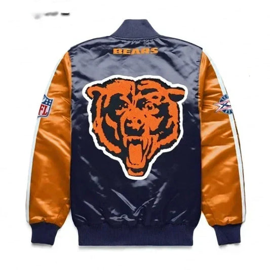 Chicago Bears Navy Blue Satin Jacket – Back View