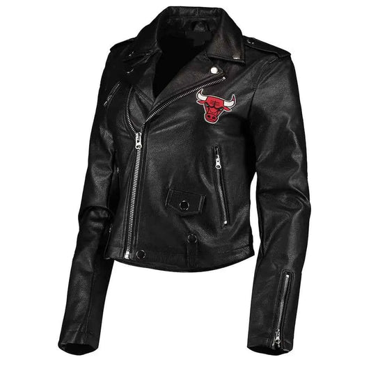 Chicago Bulls Black Moto Leather Jacket