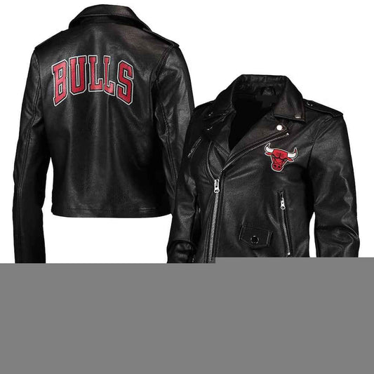 Chicago Bulls Black Moto Leather Jacket