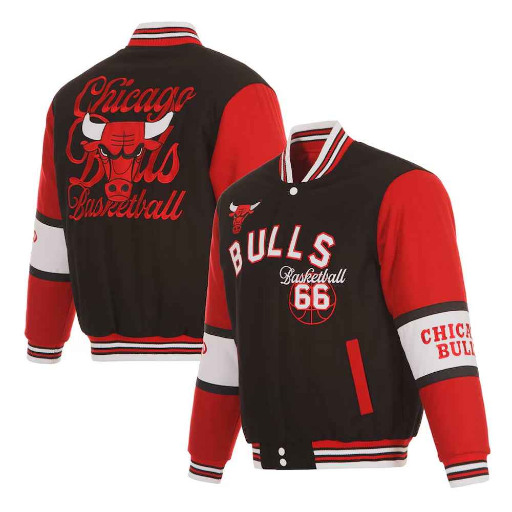 Chicago Bulls Black and Red Varsity Wool Jacket