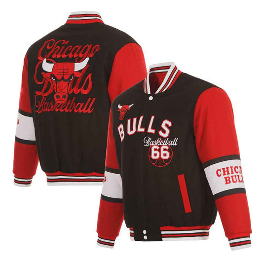Chicago Bulls Black and Red Varsity Wool Jacket