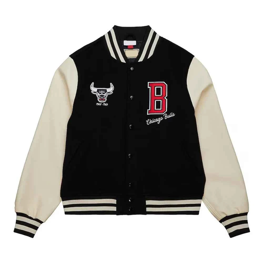 Chicago Bulls Classics Black and Off White Varsity Jacket