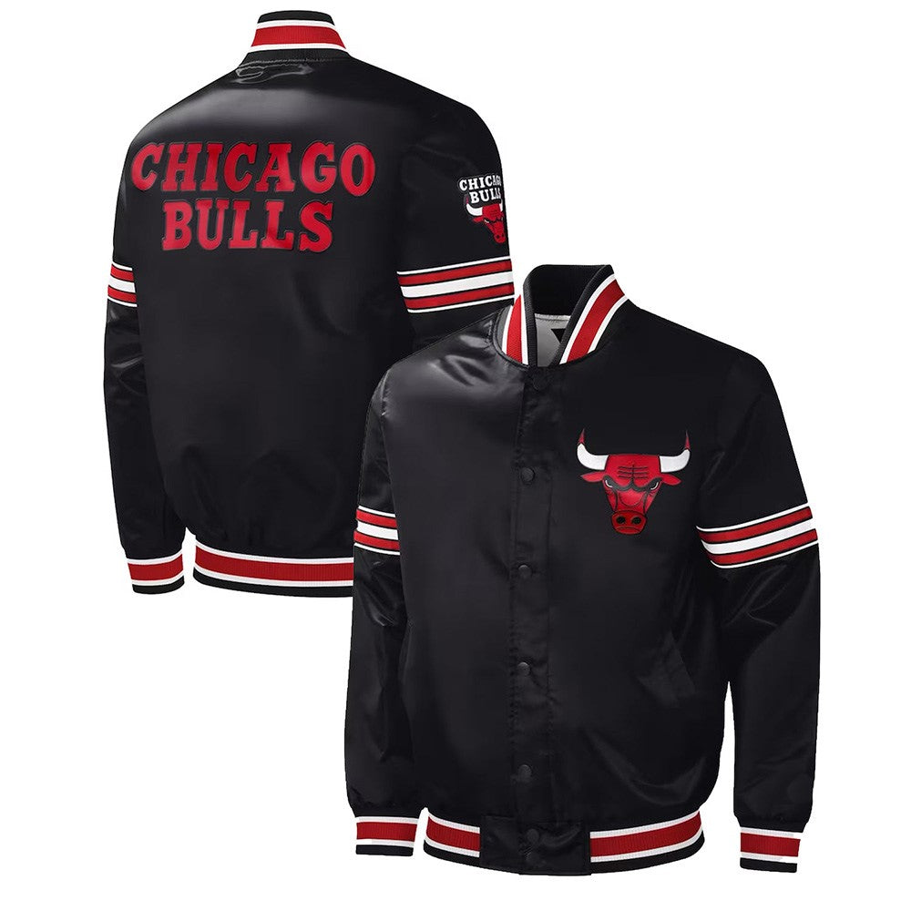 Chicago Bulls Black Satin Jacket – Front View