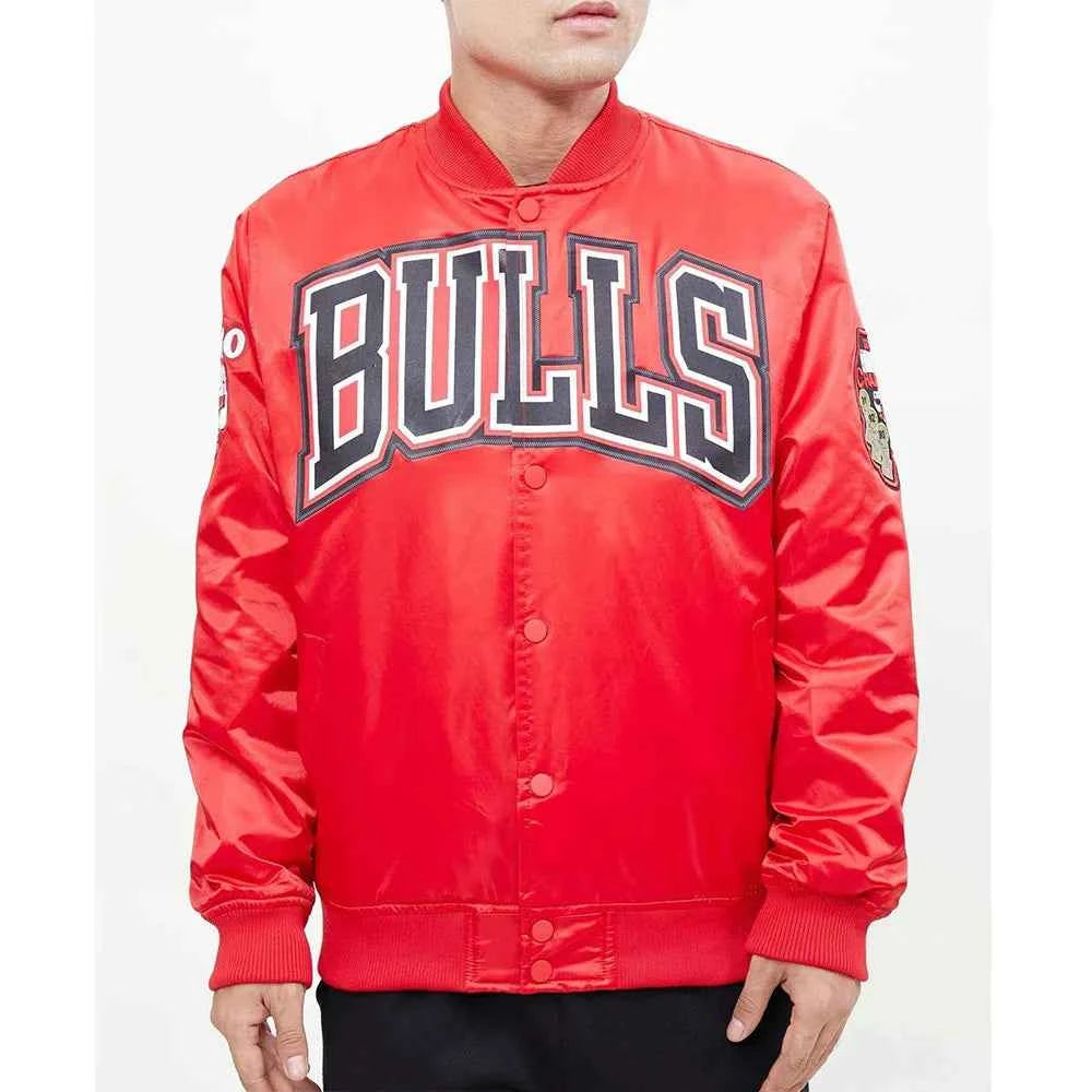 Chicago Bulls Red Big Logo Satin Jacket