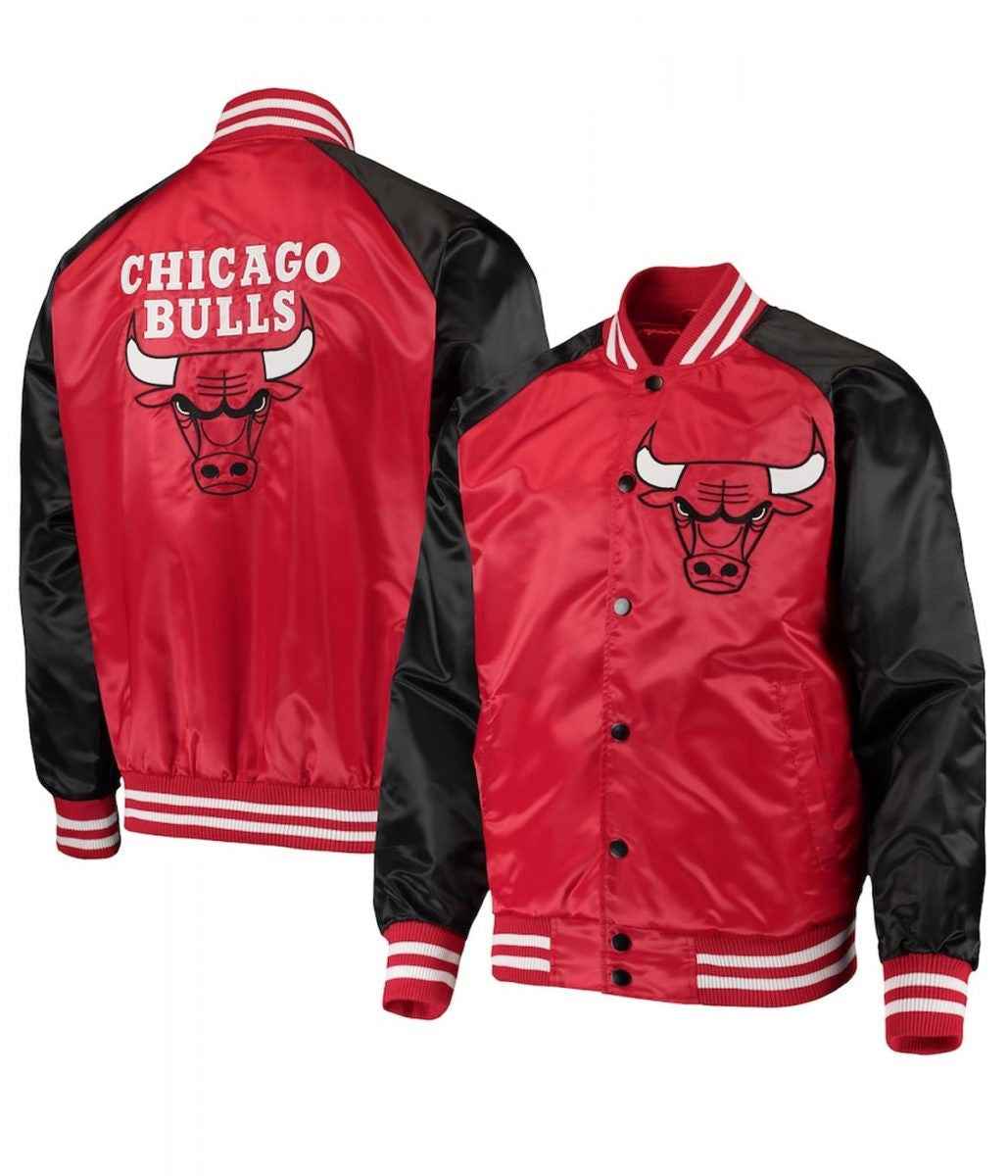 Chicago Bulls Red and Black Point Guard Satin Varsity Jacket