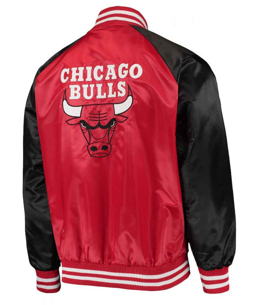 Chicago Bulls Red and Black Point Guard Satin Varsity Jacket