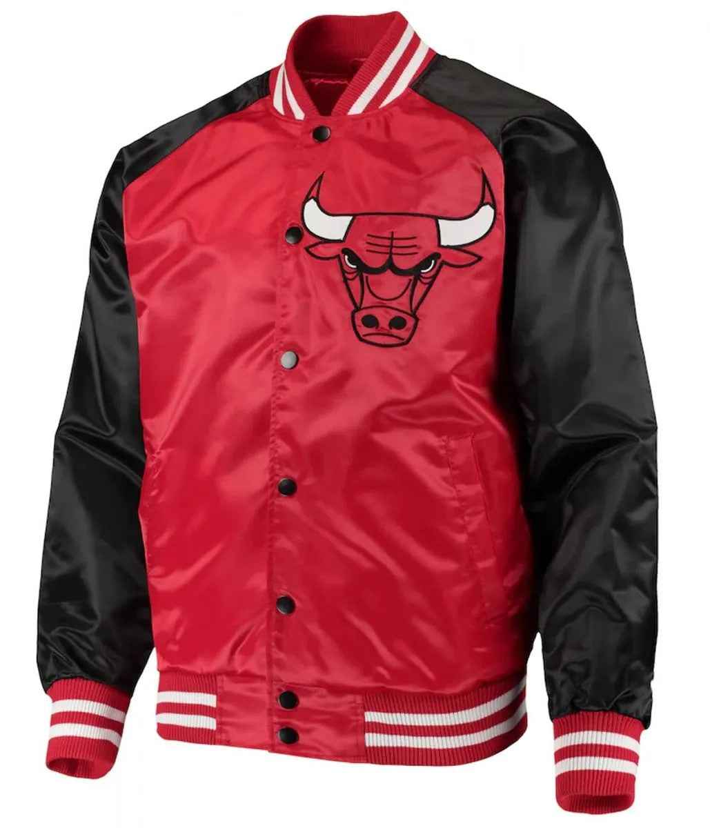 Chicago Bulls Red and Black Point Guard Satin Varsity Jacket