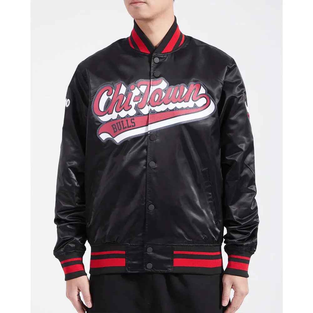 Chicago Bulls Script Tail Red Satin Jacket