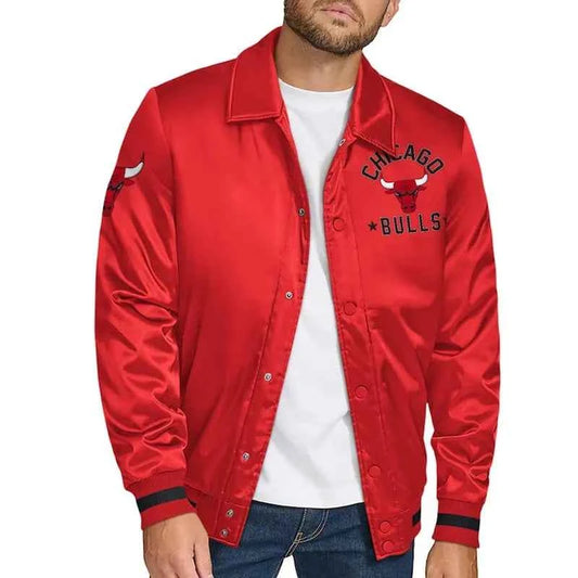 Chicago Bulls Stitch Applique Red Satin Jacket