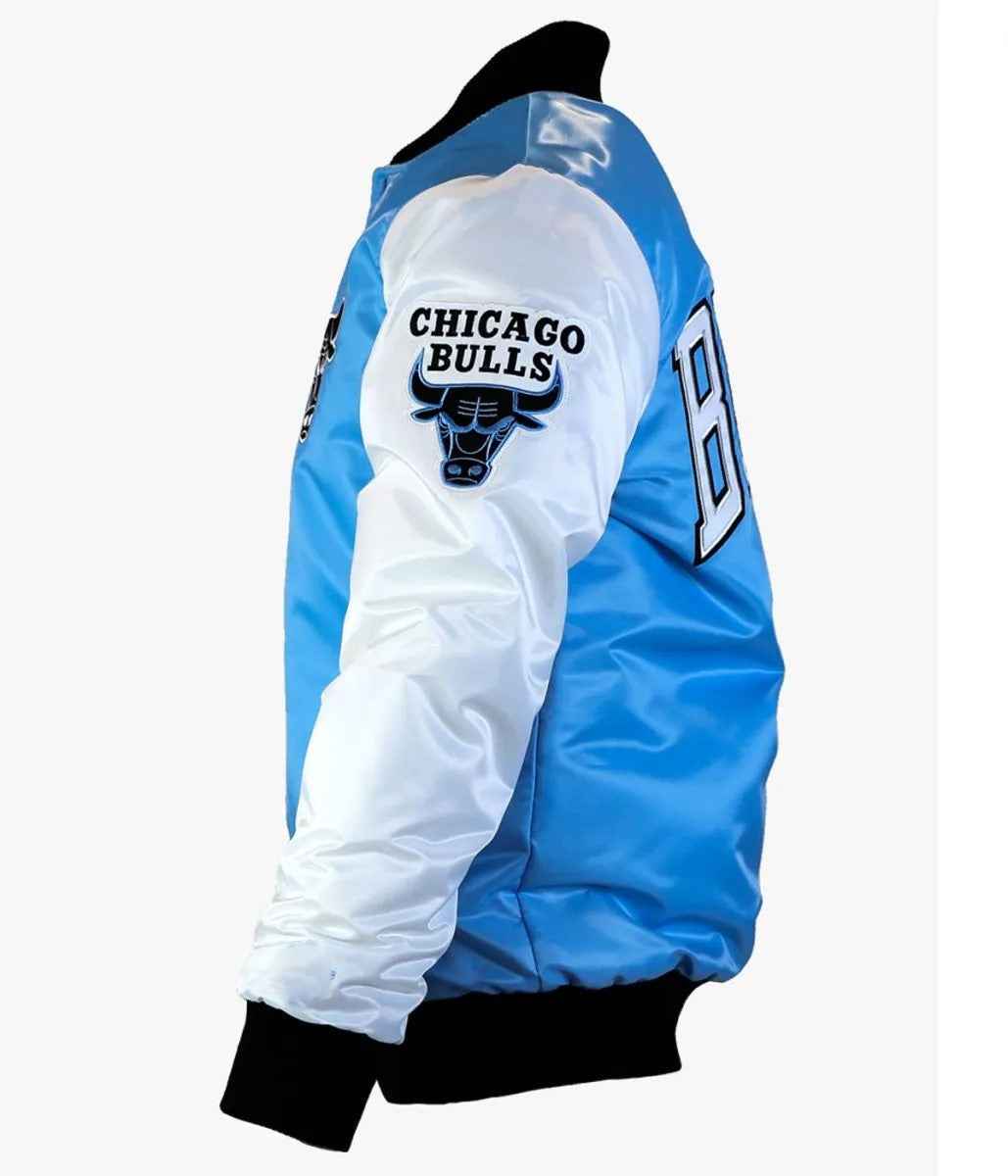 Chicago Bulls Tobacco Road Blue and White Satin Varsity Jacket