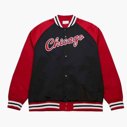 Chicago Bulls Vintage Logo Double Clutch Black Satin Jacket