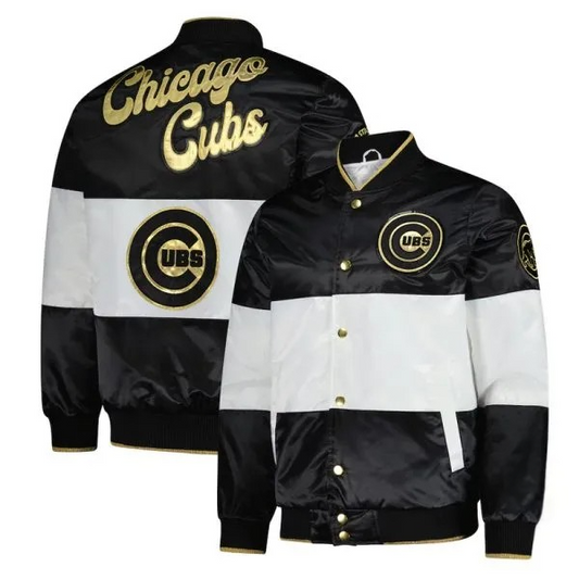 Chicago Cubs Black Satin Jacket – Front View