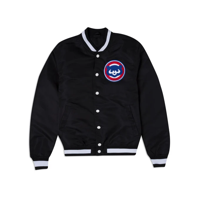 Chicago Cubs Black Satin Jacket – Front View