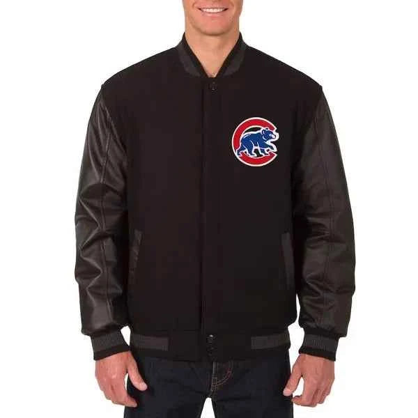 Chicago Cubs Varsity Black Wool and Leather Jacket