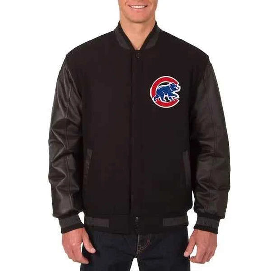 Chicago Cubs Varsity Black Wool and Leather Jacket
