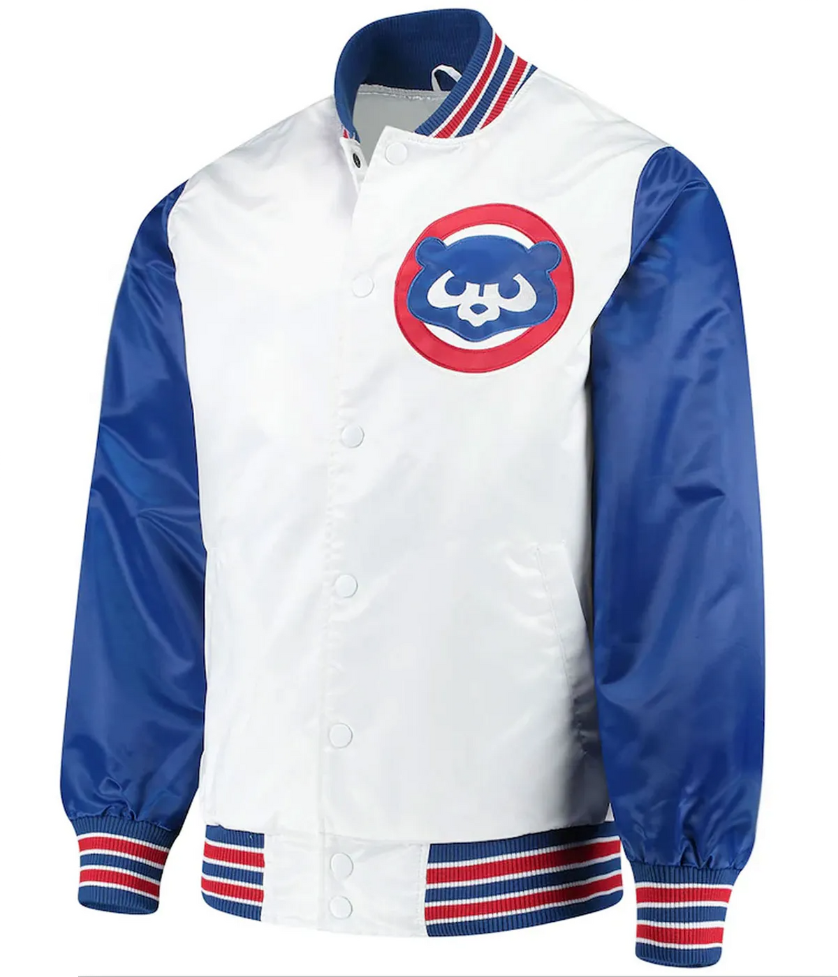 Chicago Cubs Blue/White Varsity Jacket – Side View