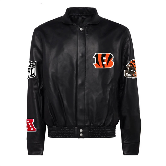 Cincinnati Bengals Black Leather Jacket – Front View