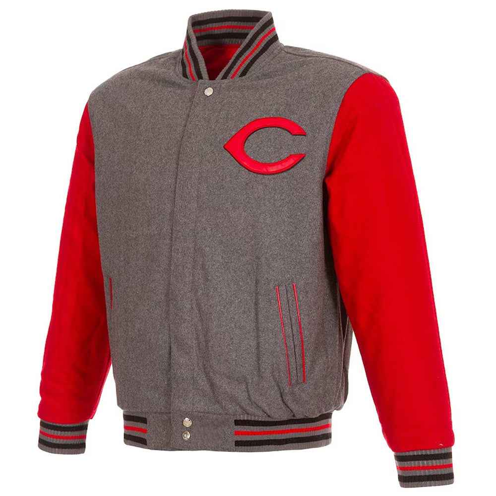 Cincinnati Reds Gray/Red Varsity Wool Jacket